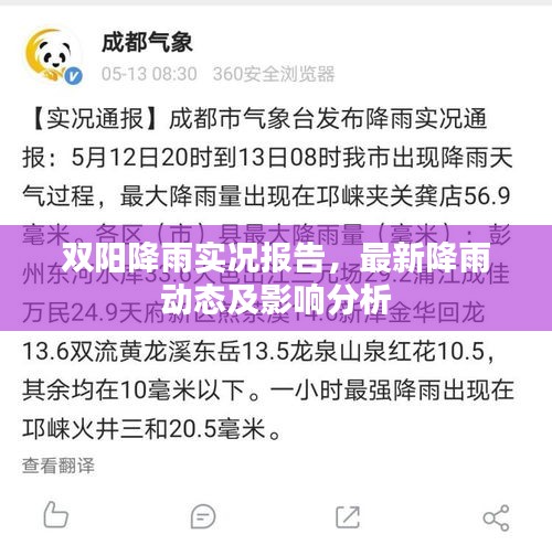 双阳降雨实况报告，最新降雨动态及影响分析